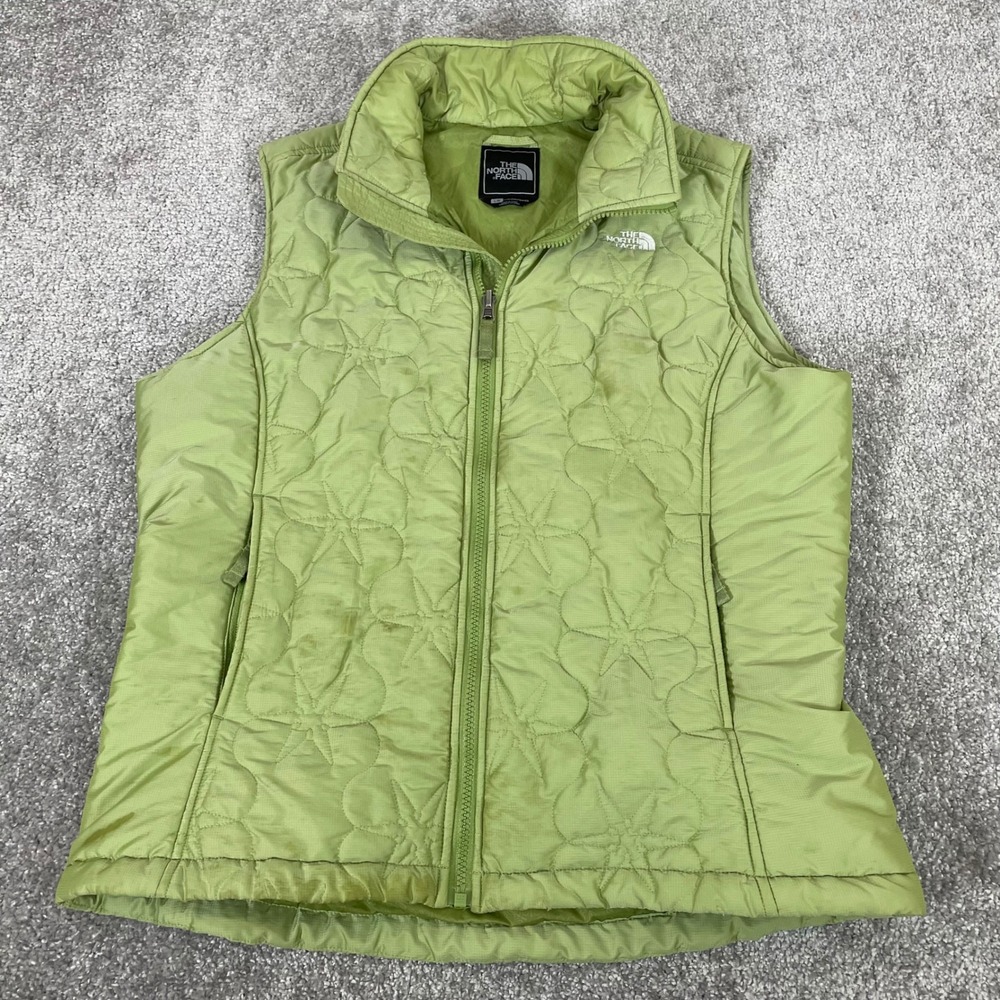 North Face Vest Womens Large Quilted Puffer Insulated Star Stitch Lime Green